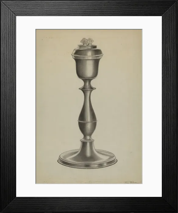 Framed Print : Pewter Lard Oil Lamp, c. 1937. Creator: Theodore Pfitzer Framed Print : Pewter Lard Oil Lamp, c. 1937. Creator: Theodore Pfitzer