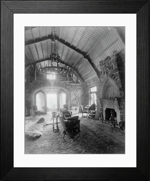 Framed Print : Interior of the stone mountain lodge of Mrs. Paul T. Mayo, Bear Creek Can~on...c1903 - 1923. Creator: Frances Benjamin Johnston Framed Print : Interior of the stone mountain lodge of Mrs. Paul T. Mayo, Bear Creek Can~on...c1903 - 1923. Creator: Frances Benjamin Johnston
