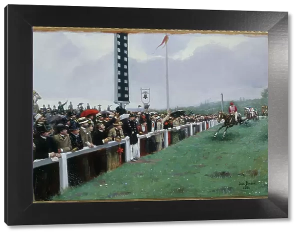Longchamp races; finishing post, 1886. Creator: Jean Beraud