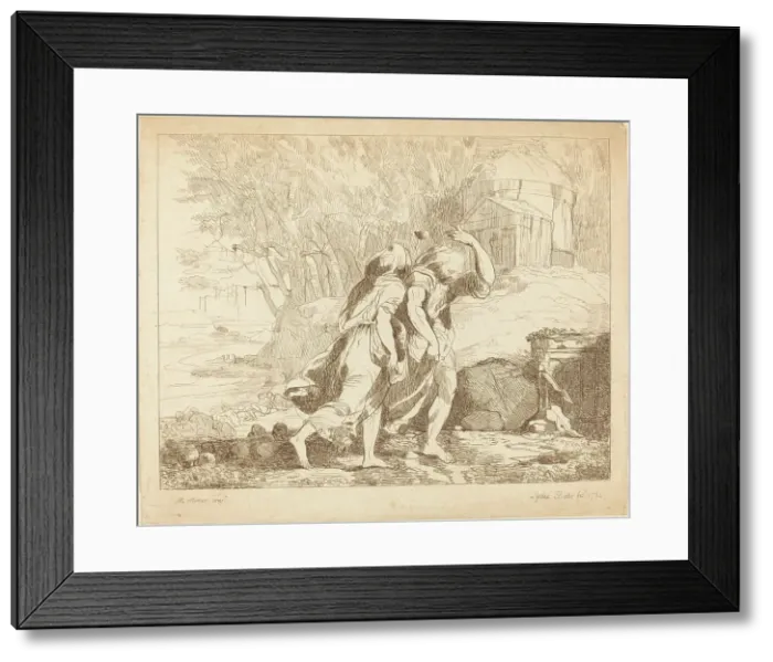 Framed Print : Two Fleeing Figures (Atlanta and Hippomenes?), 1784. Creator: Lydia Bates