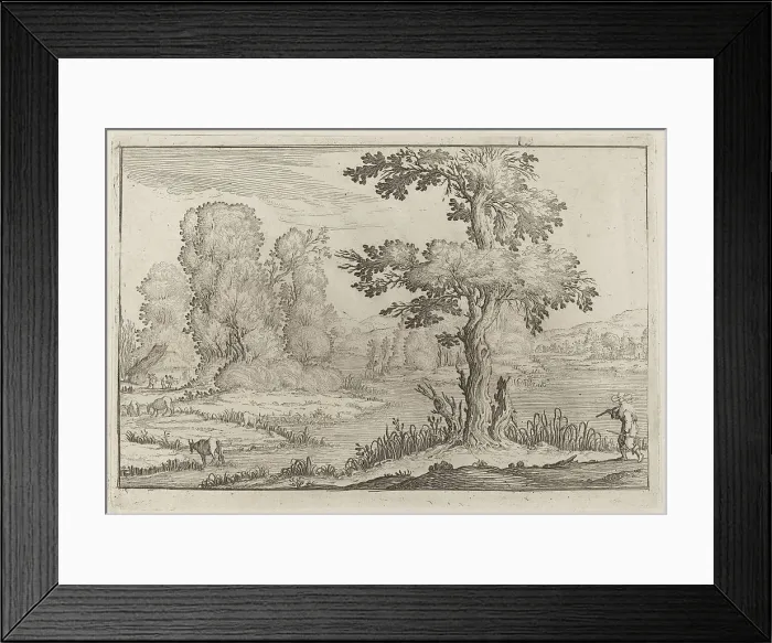 Framed Print : Herdsman and Cows Crossing a River, 1638. Creator: Ercole Bazicaluva Framed Print : Herdsman and Cows Crossing a River, 1638. Creator: Ercole Bazicaluva