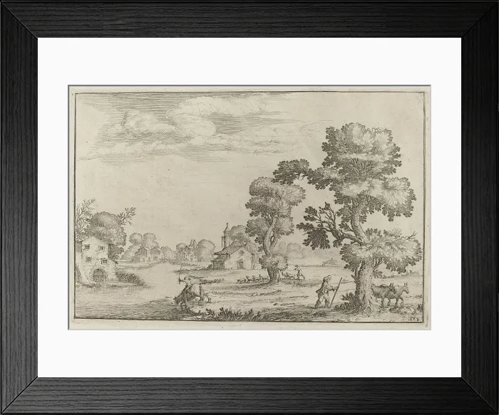 Framed Print : Lakeside Village with Herdsmen, 1638. Creator: Ercole Bazicaluva Framed Print : Lakeside Village with Herdsmen, 1638. Creator: Ercole Bazicaluva