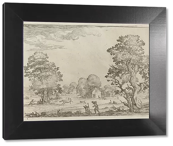 Landscape with Runaway Horses, 1638. Creator: Ercole Bazicaluva