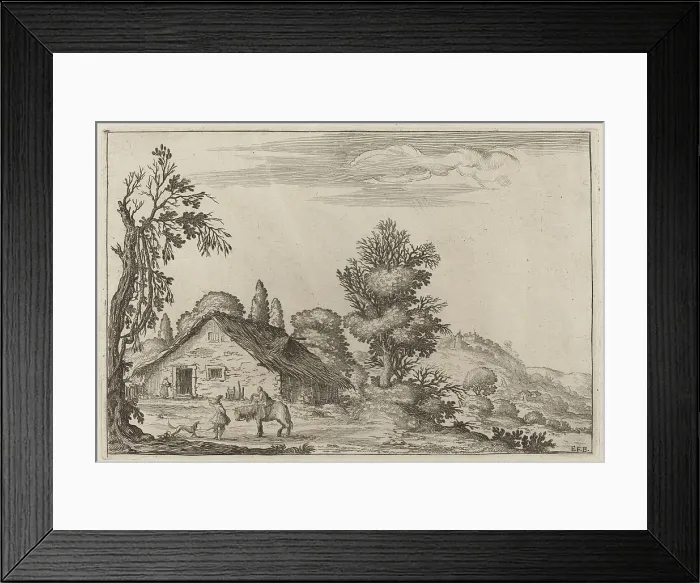 Framed Print : Landscape with a Traveler before a Cottage, 1638. Creator: Ercole Bazicaluva Framed Print : Landscape with a Traveler before a Cottage, 1638. Creator: Ercole Bazicaluva
