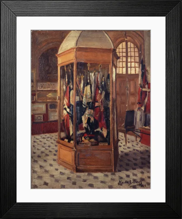 Framed Print : Showcase of flags at the War Museum, Les Invalides, 1916. Creator: Massia Bibikoff Framed Print : Showcase of flags at the War Museum, Les Invalides, 1916. Creator: Massia Bibikoff