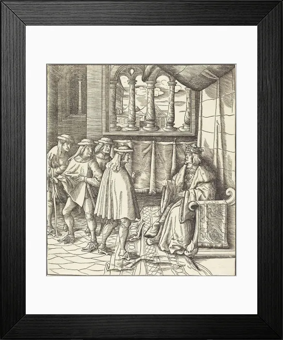 Framed Print : A King on a Throne, before him Four Men, 1514 / 1516. Creator: Leonhard Beck Framed Print : A King on a Throne, before him Four Men, 1514 / 1516. Creator: Leonhard Beck