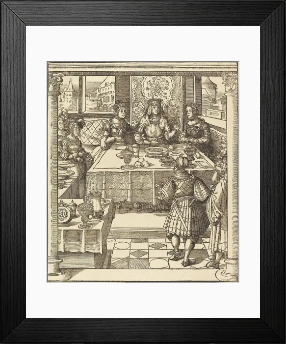 Framed Print : The Young White King between the Queen and Princess of the Feuereisen, 1514 / 1516. Creator: Leonhard Beck Framed Print : The Young White King between the Queen and Princess of the Feuereisen, 1514 / 1516. Creator: Leonhard Beck