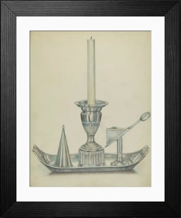 Framed Print : Silver Candlestick with Two Snuffers, c. 1936. Creator: Herbert Russin Framed Print : Silver Candlestick with Two Snuffers, c. 1936. Creator: Herbert Russin