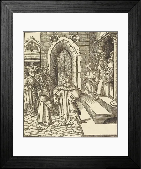 Framed Print : Three Men and a Boy in the Court of a Castle, to the Right Three Men on a Staircase, 1514 / 1516. Creator: Leonhard Beck Framed Print : Three Men and a Boy in the Court of a Castle, to the Right Three Men on a Staircase, 1514 / 1516. Creator: Leonhard Beck