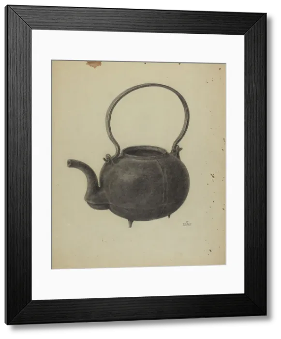 Framed Print : Cast Iron Tea Kettle, c. 1938. Creator: William Schmidt Framed Print : Cast Iron Tea Kettle, c. 1938. Creator: William Schmidt