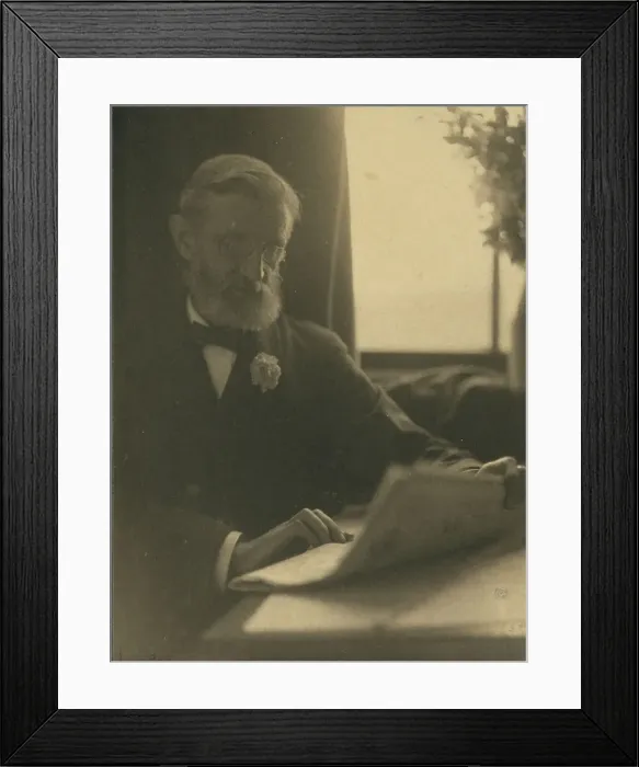 Framed Print : Bearded man in spectacles reading a newspaper, c1900. Creator: Anne K Pilsbury Framed Print : Bearded man in spectacles reading a newspaper, c1900. Creator: Anne K Pilsbury