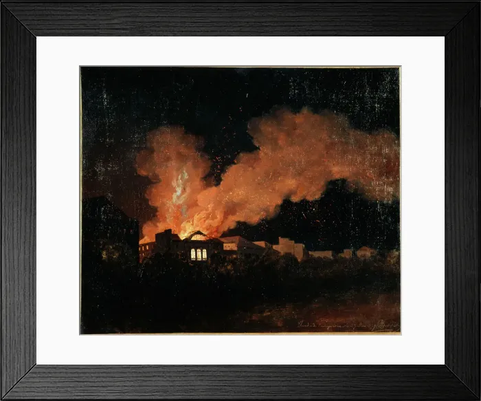 Framed Print : Fire at the Ambigu-Comique theatre on July 13, 1827, 1827. Creator: Antoine-Felix Boisselier Framed Print : Fire at the Ambigu-Comique theatre on July 13, 1827, 1827. Creator: Antoine-Felix Boisselier
