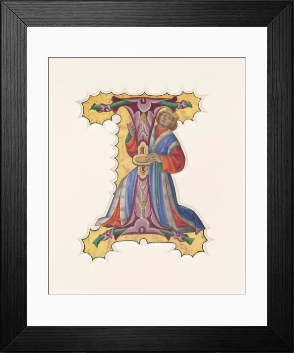 Framed Print : Initial I with David, 1430s. Creator: Master of the Cypresses Framed Print : Initial I with David, 1430s. Creator: Master of the Cypresses