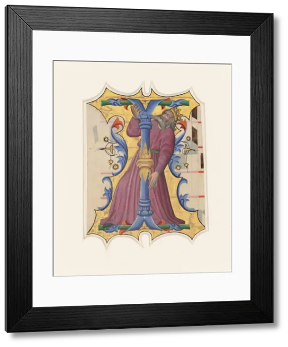 Framed Print : Initial I with David, 1430s. Creator: Master of the Cypresses Framed Print : Initial I with David, 1430s. Creator: Master of the Cypresses