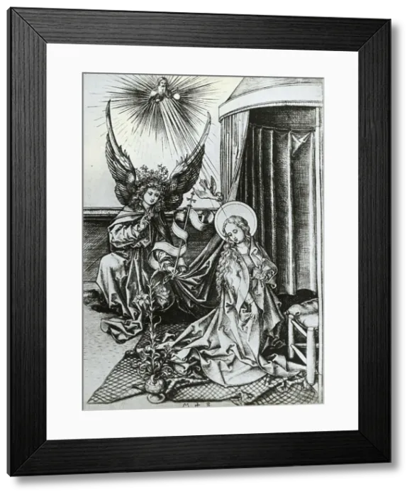Framed Print : Reproduction of print: Annunciation, between 1915 and 1925. Creator: Martin Schongauer Framed Print : Reproduction of print: Annunciation, between 1915 and 1925. Creator: Martin Schongauer