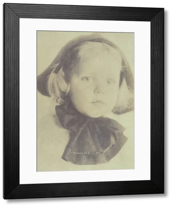 Framed Print : Young girl with a hat tied with a large bow, head-and-shoulders portrait, facing front, c1900. Creator: Eva Watson-Schutze Framed Print : Young girl with a hat tied with a large bow, head-and-shoulders portrait, facing front, c1900. Creator: Eva Watson-Schutze