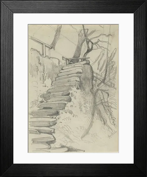 Framed Print : Flight of Stone Steps in a Garden. Creator: Adolph Menzel Framed Print : Flight of Stone Steps in a Garden. Creator: Adolph Menzel