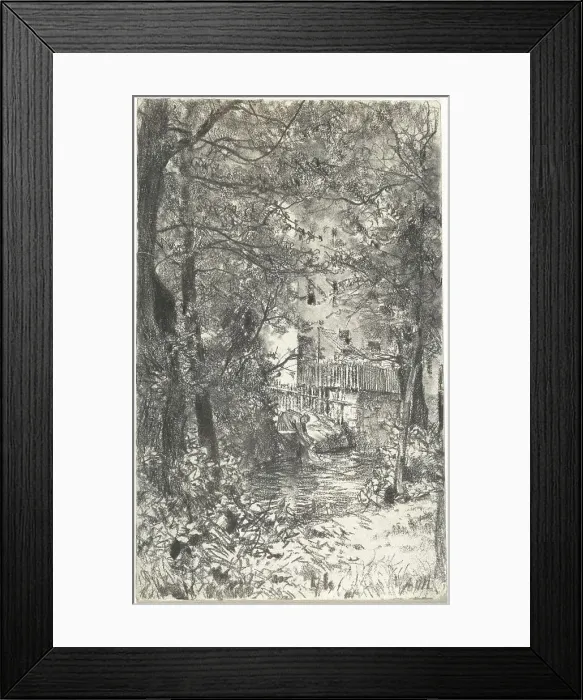 Framed Print : Landscape with a Washerwoman, c. 1890. Creator: Adolph Menzel Framed Print : Landscape with a Washerwoman, c. 1890. Creator: Adolph Menzel
