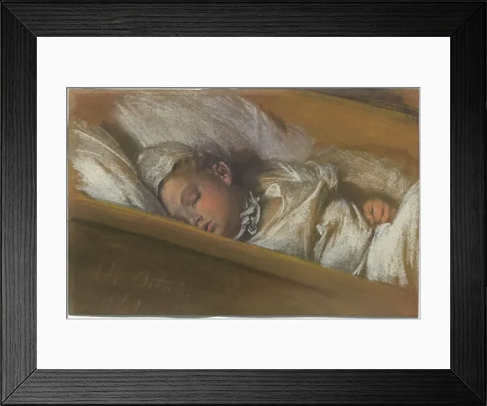 Framed Print : An Infant Asleep in His Crib, 1848. Creator: Adolph Menzel Framed Print : An Infant Asleep in His Crib, 1848. Creator: Adolph Menzel