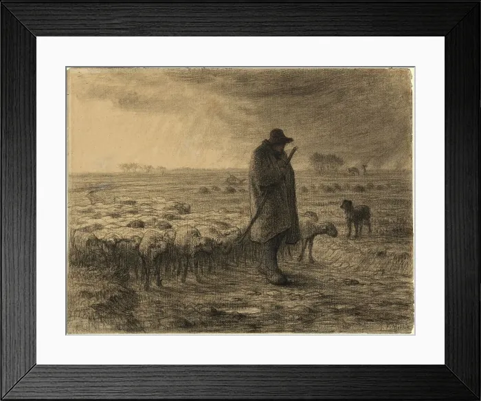 Framed Print : Shepherd Returning with His Flock, c. 1860. Creator: Jean Francois Millet Framed Print : Shepherd Returning with His Flock, c. 1860. Creator: Jean Francois Millet