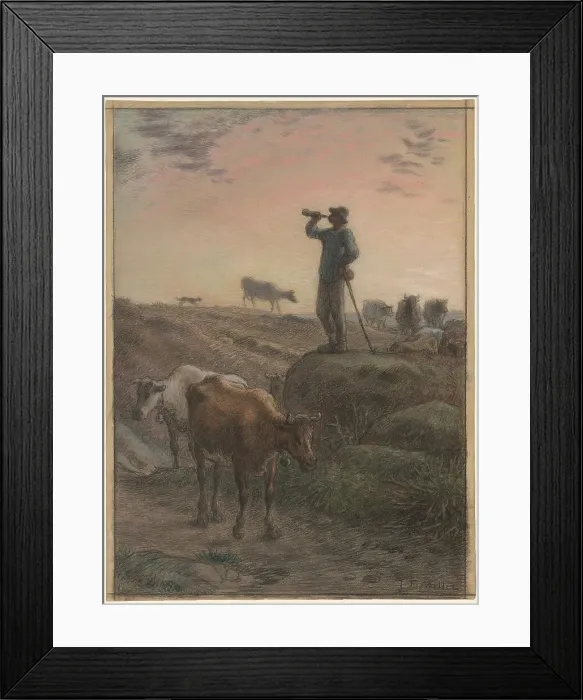Framed Print : Calling Home the Cows, c. 1866. Creator: Jean Francois Millet Framed Print : Calling Home the Cows, c. 1866. Creator: Jean Francois Millet