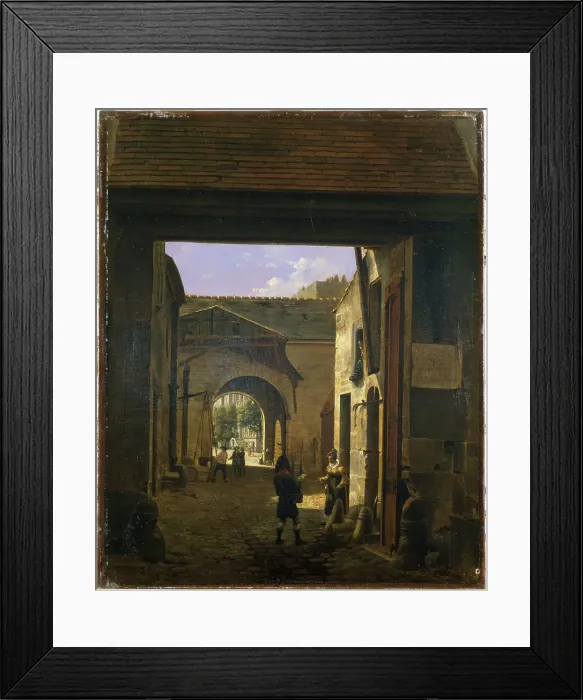 Framed Print : Courtyard of a coaching house, rue Saint-Denis, known as court Sainte-Catherine, 1815. Creator: Etienne Bouhot Framed Print : Courtyard of a coaching house, rue Saint-Denis, known as court Sainte-Catherine, 1815. Creator: Etienne Bouhot