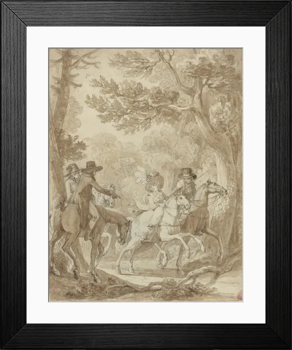 Framed Print : Lady and Gentlemen Riding in a Park. Creator: Jean-Michel Moreau Framed Print : Lady and Gentlemen Riding in a Park. Creator: Jean-Michel Moreau