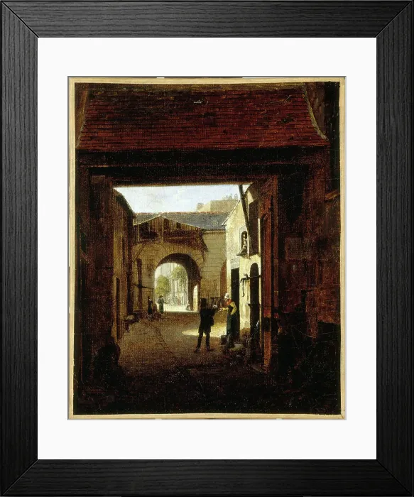 Framed Print : Courtyard of a coaching house, rue Saint-Denis, known as court Sainte-Catherine, c1815. Creator: Etienne Bouhot Framed Print : Courtyard of a coaching house, rue Saint-Denis, known as court Sainte-Catherine, c1815. Creator: Etienne Bouhot