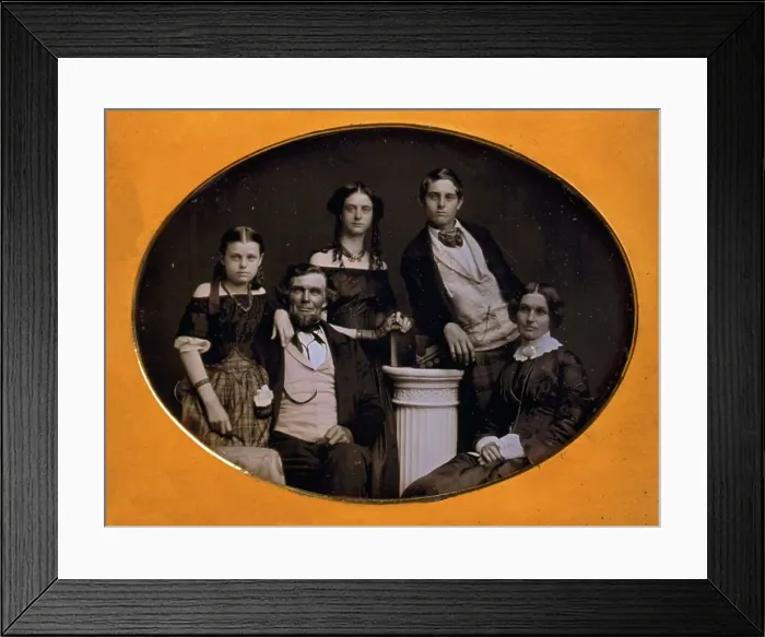 Framed Print : Benjamin family group portrait, posed around a column, between 1845 and 1858. Creator: Edward Tompkins Whitney Framed Print : Benjamin family group portrait, posed around a column, between 1845 and 1858. Creator: Edward Tompkins Whitney