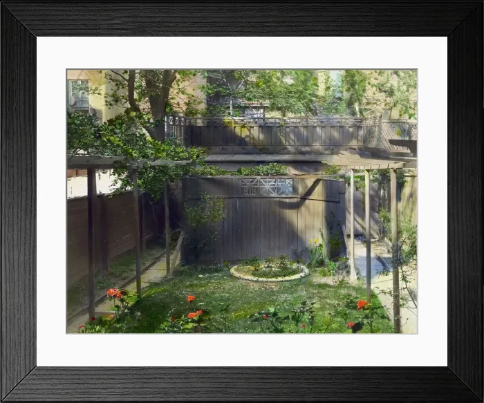 Framed Print : Unidentifed back yard garden, probably in New York, New York, c1922. Creator: Frances Benjamin Johnston Framed Print : Unidentifed back yard garden, probably in New York, New York, c1922. Creator: Frances Benjamin Johnston