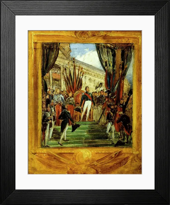 Framed Print : Louis-Philippe distribuant les drapeaux à la garde nationale de Paris et de la banlieue... c1834. Creator: Joseph-Desire Court Framed Print : Louis-Philippe distribuant les drapeaux à la garde nationale de Paris et de la banlieue... c1834. Creator: Joseph-Desire Court