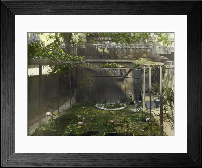 Framed Print : Unidentified backyard garden, probably in New York, New York, c1922. Creator: Frances Benjamin Johnston Framed Print : Unidentified backyard garden, probably in New York, New York, c1922. Creator: Frances Benjamin Johnston