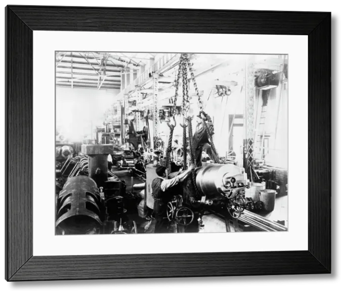 Framed Print : Getting ready to hoist a mounted gun, in Washington Navy Yard(?), 1903. Creator: Frances Benjamin Johnston Framed Print : Getting ready to hoist a mounted gun, in Washington Navy Yard(?), 1903. Creator: Frances Benjamin Johnston