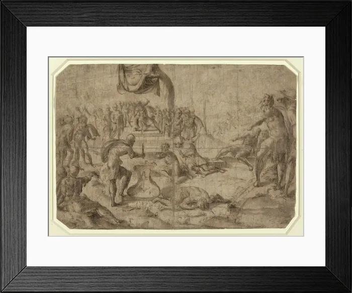 Framed Print : Sacrifice Scene (Gaius Mucius Scaevola?), late 16th century. Creator: Unknown Framed Print : Sacrifice Scene (Gaius Mucius Scaevola?), late 16th century. Creator: Unknown