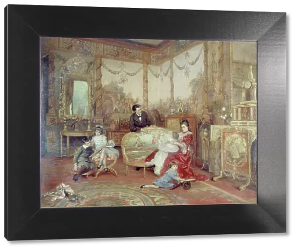Portrait de Victorien Sardou (1831-1908), de sa femme et de ses enfants dans le grand... c1885. Creator: Auguste de la Brely