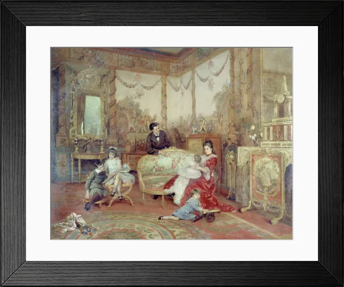 Framed Print : Portrait de Victorien Sardou (1831-1908), de sa femme et de ses enfants dans le grand... c1885. Creator: Auguste de la Brely