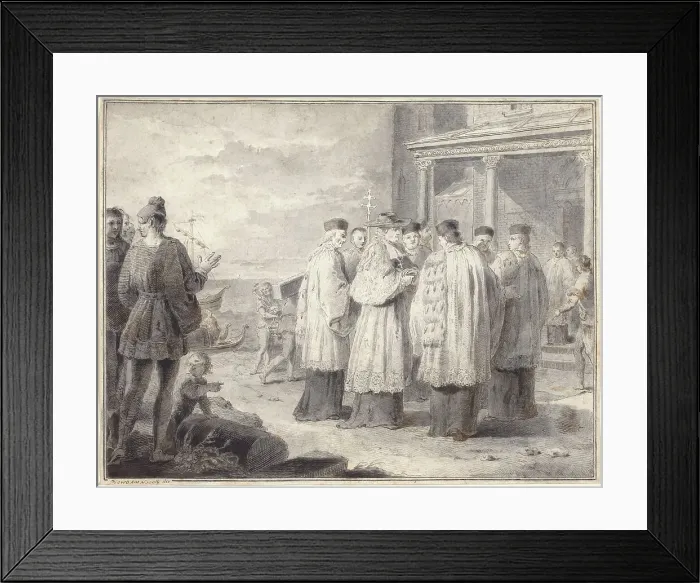 Framed Print : Paulinus, Cardinal and Patriarch of Aquileia, Transfers His Seat to Grado, c. 1796. Creator: Pietro Antonio Novelli Framed Print : Paulinus, Cardinal and Patriarch of Aquileia, Transfers His Seat to Grado, c. 1796. Creator: Pietro Antonio Novelli