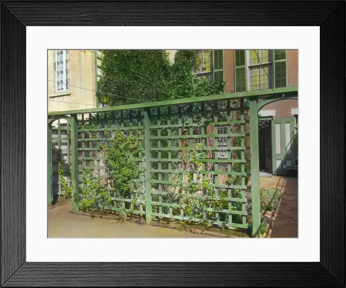 Framed Print : Unidentified townhouse garden, probably in New York, New York, c1922. Creator: Frances Benjamin Johnston Framed Print : Unidentified townhouse garden, probably in New York, New York, c1922. Creator: Frances Benjamin Johnston