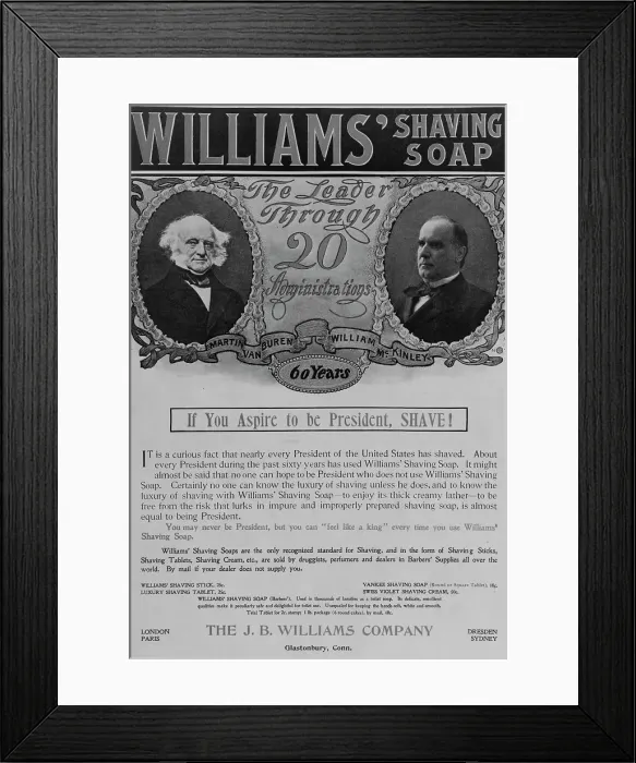 Framed Print : Williams shaving soap: The leader through 20 administrations, 1901. Creator: Unknown