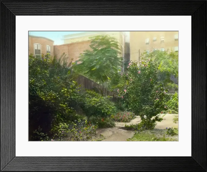Framed Print : Unidentified city garden, probably in New York, New York, c1922. Creator: Frances Benjamin Johnston Framed Print : Unidentified city garden, probably in New York, New York, c1922. Creator: Frances Benjamin Johnston