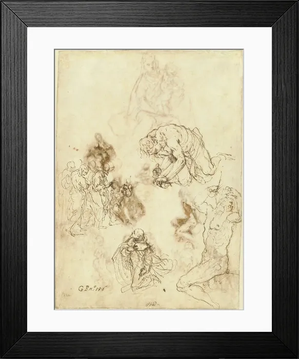 Framed Print : Studies of Christ Healing the Blind Man, Saint Philip Benizzi, and Saint Sebastian, c. 1611. Creator: Jacopo Palma