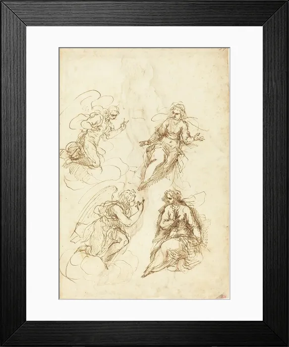 Framed Print : Studies for an Annunciation [recto]. Creator: Jacopo Palma