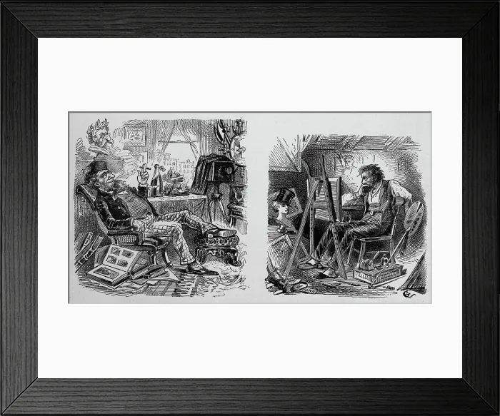 Framed Print : Machinery ahead of art - The portrait taker - The portrait painter, between c1888 and c1938. Creator: Unknown Framed Print : Machinery ahead of art - The portrait taker - The portrait painter, between c1888 and c1938. Creator: Unknown