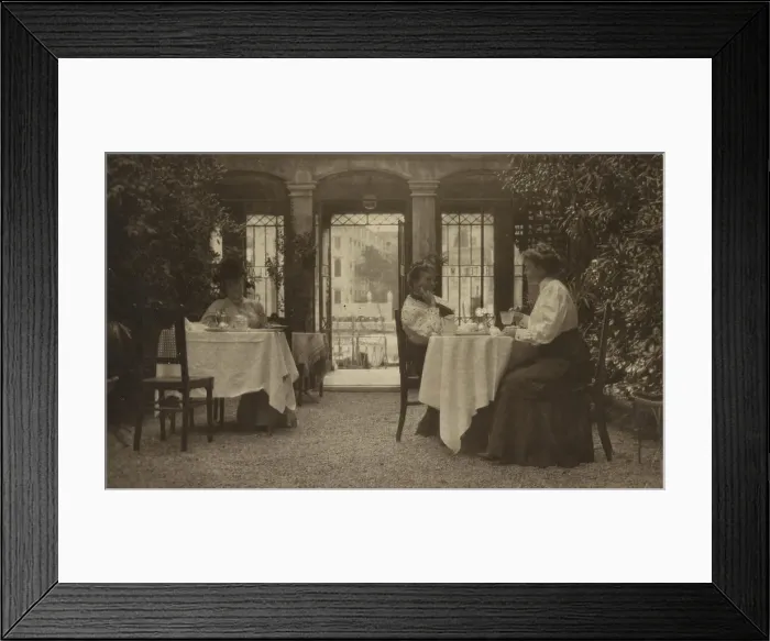 Framed Print : FBJ and Mrs. Gertrude Ka¨sebier, famous photographer, on patio of a Venetian hotel, 1905. Creator: Unknown Framed Print : FBJ and Mrs. Gertrude Ka¨sebier, famous photographer, on patio of a Venetian hotel, 1905. Creator: Unknown