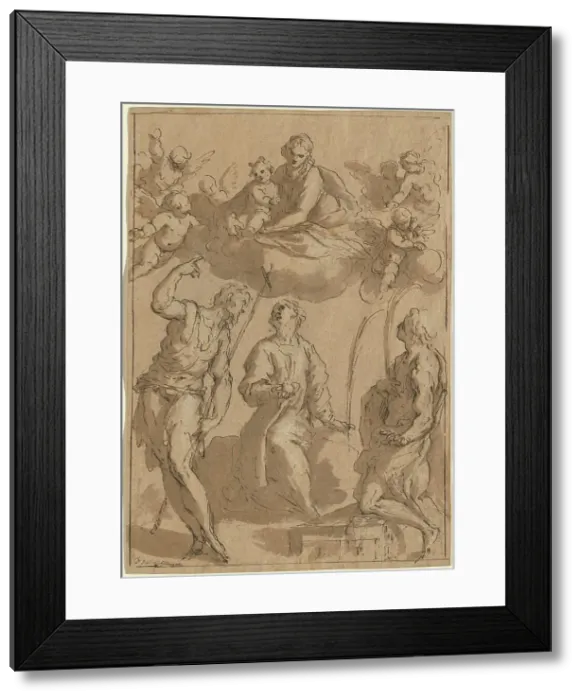 Framed Print : Madonna and Child in Glory with Saints John the Baptist, Stephen, and Lawrence, 1620 / 1628. Creator: Jacopo Palma Framed Print : Madonna and Child in Glory with Saints John the Baptist, Stephen, and Lawrence, 1620 / 1628. Creator: Jacopo Palma