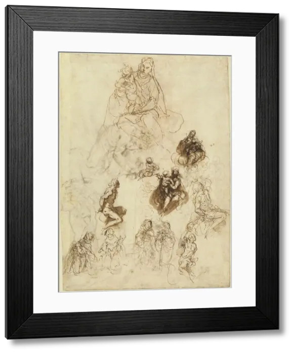 Framed Print : Studies of the Virgin and Child with Saints, c. 1611. Creator: Jacopo Palma Framed Print : Studies of the Virgin and Child with Saints, c. 1611. Creator: Jacopo Palma