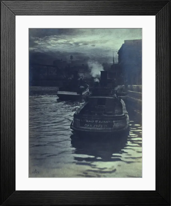 Framed Print : Rear view of tugboats approaching a wharf, possibly in Cleveland, Ohio, 1903. Creator: Unknown Framed Print : Rear view of tugboats approaching a wharf, possibly in Cleveland, Ohio, 1903. Creator: Unknown