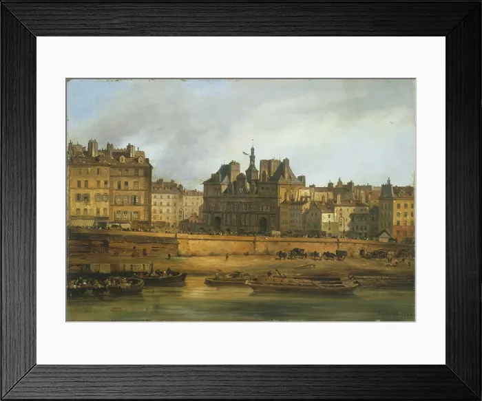 Framed Print : Hotel de Ville and Place de Greve, seen from the Ile de la Cite, 1828. Creator: Giuseppe Canella Framed Print : Hotel de Ville and Place de Greve, seen from the Ile de la Cite, 1828. Creator: Giuseppe Canella