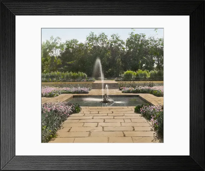 Framed Print : Bartow Mansion, International Garden Club, 895 Shore Bay Road, Pelham Bay Park, Bronx, NY, 1915. Creator: Frances Benjamin Johnston. Bartow Mansion, International Garden Club, 895 Shore Bay Road, Pelham Bay Park, Bronx, NY, 1915