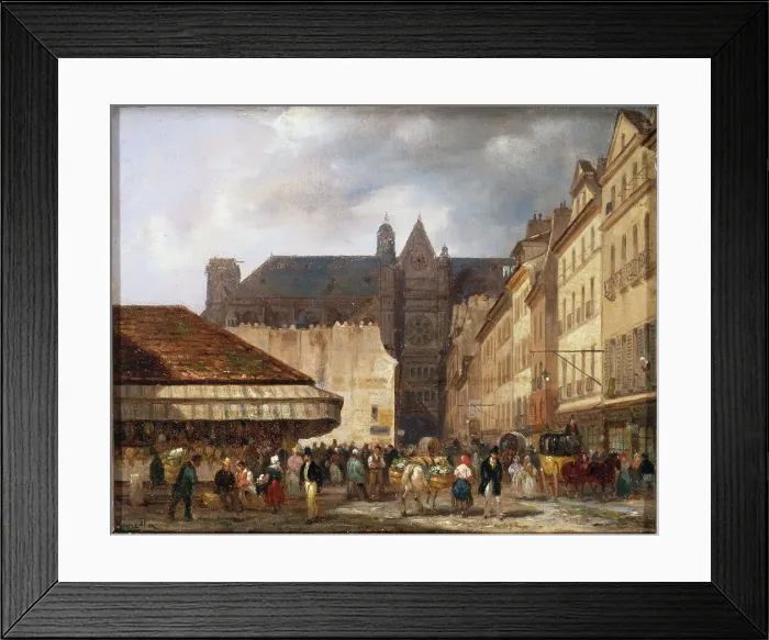 Framed Print : Rue des Prouvaires and Saint-Eustache church, c1828. Creator: Giuseppe Canella Framed Print : Rue des Prouvaires and Saint-Eustache church, c1828. Creator: Giuseppe Canella